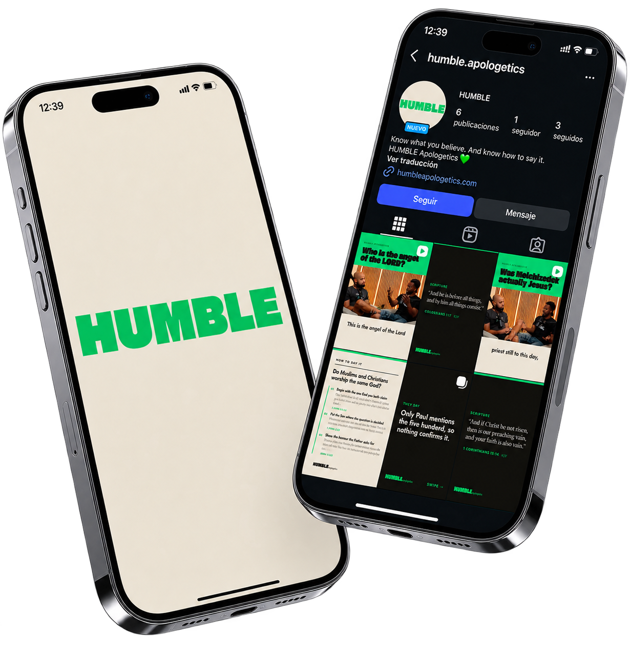 The Humble Apologetics profile on Instagram, showing the answer cards and reels